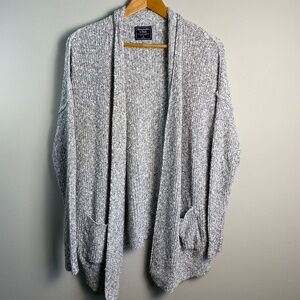 Abercrombie & Fitch Heather Gray Open Front Knit Long Sleeve Cardigan Sweater M‎